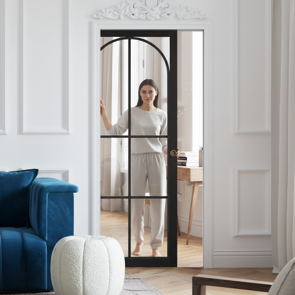 Premium Clear Glazed Pocket Door Set with Galvanised Steel Frame and Fully Finished 35mm Thick Door, Ideal for Elegant Spaces