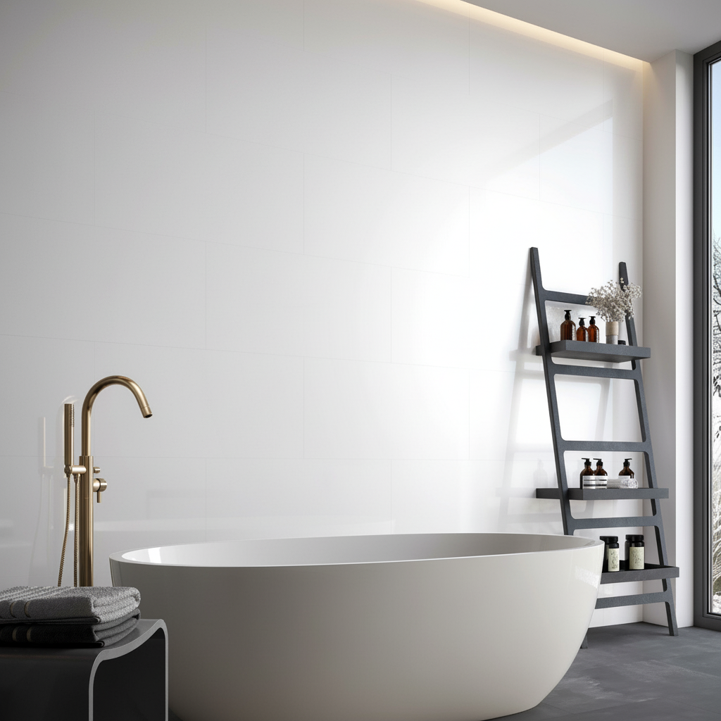 Premium Waterproof Wall Panelling - White Lustre Stone Design, 800 x 400mm, Easy Installation for Modern Interiors