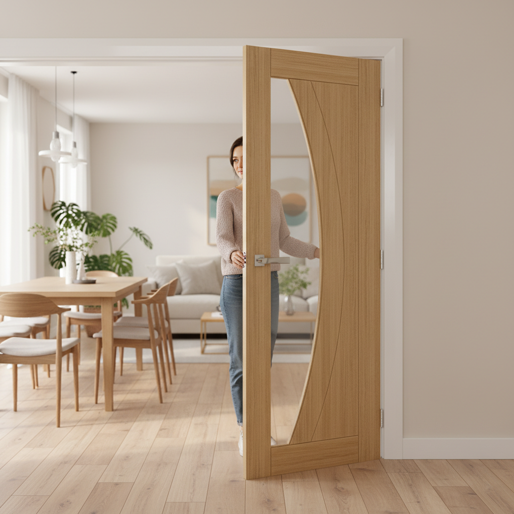 Premium Clear Glazed Internal Door with Solid Core and Real Oak Veneer - Bespoke Sizes Available