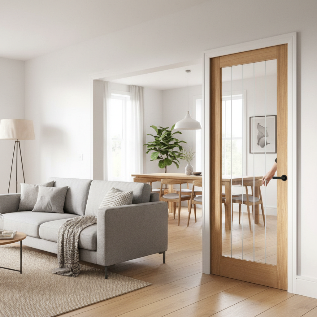 Premium 1 Light Pocket Door Set with Galvanised Steel Frame and Clear Glazed Panel for Sophisticated Interior Design