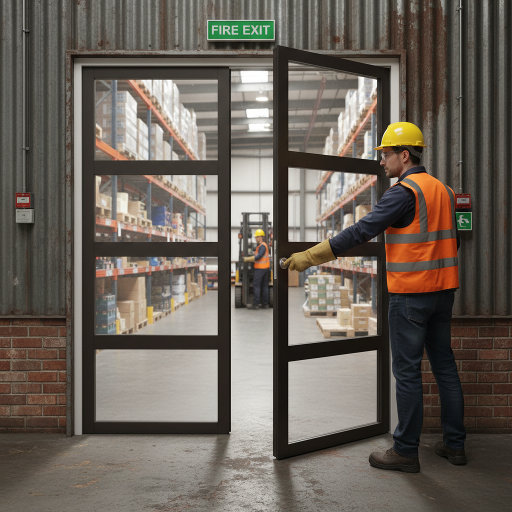 Premium Custom Made Industrial Style Fire Door Pair with 30 Minutes Fire Rating and Clear Fire Glass