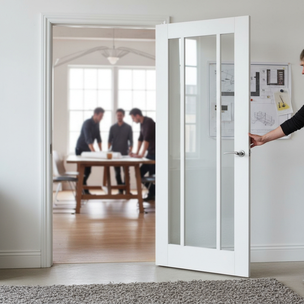 Premium Clear Glazed White Door with Engineered Construction and Safety Glass for Timeless Home Design