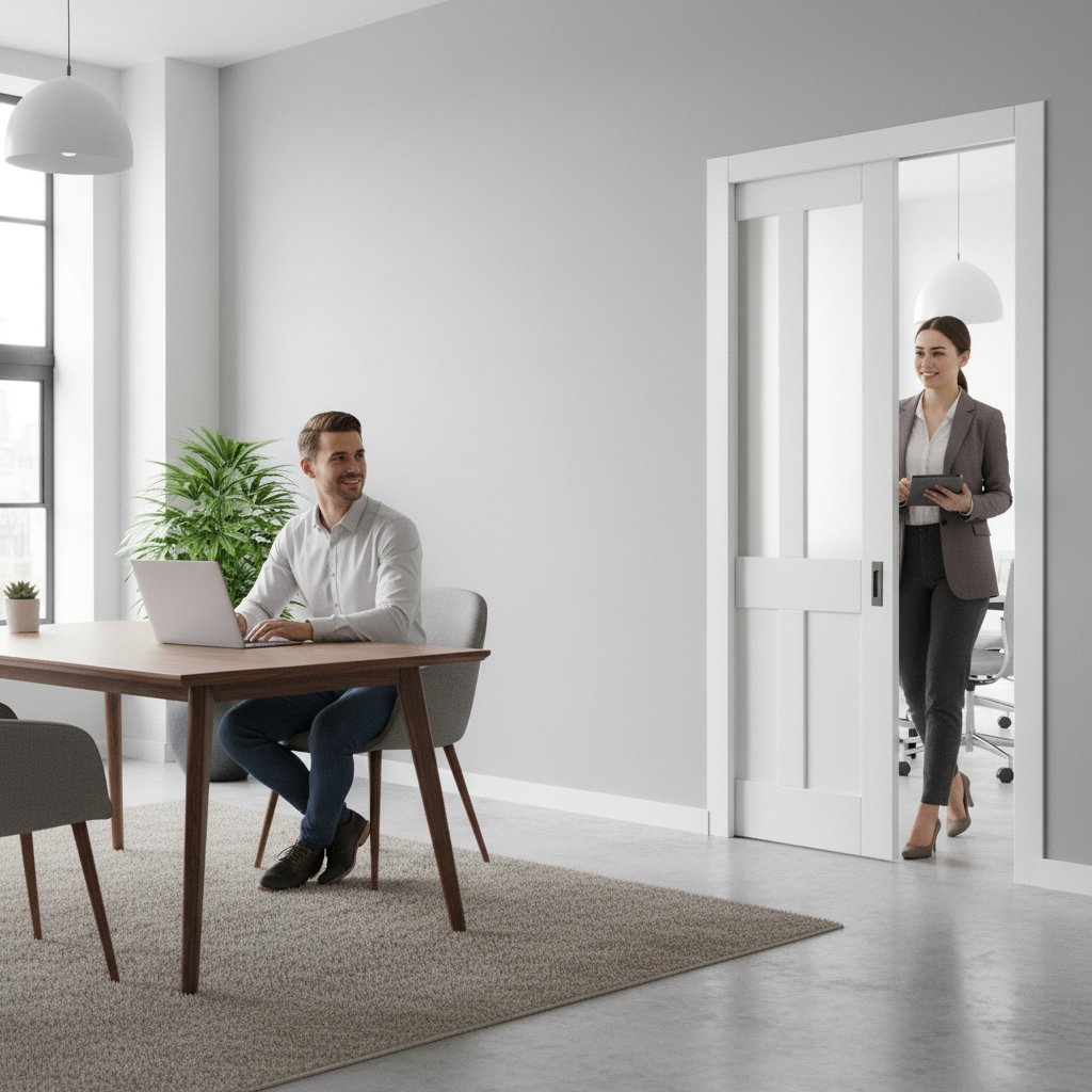 Victorian Style Pocket Door Set with Obscure Glass Panels for Enhanced Privacy and Space-Saving Design - Image 2