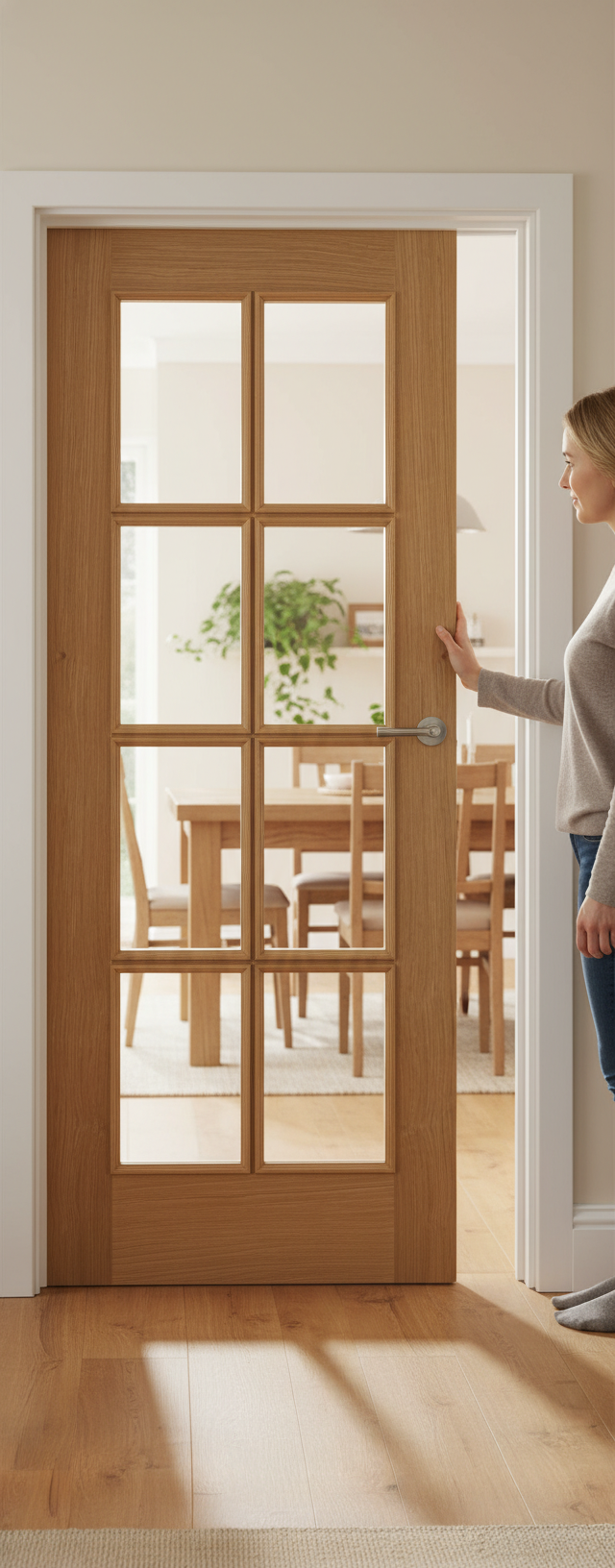 Premium 8 Light Clear Glazed Oak Internal Door with Engineered Construction and Solid Core Design