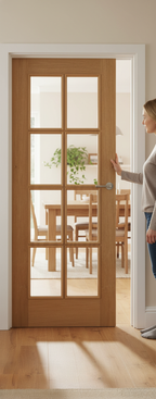 Premium 8 Light Clear Glazed Oak Internal Door with Engineered Construction and Solid Core Design