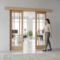 Premium Double Sliding Door System with Clear Glazed Oak Doors and Adjustable Track Mechanism for Internal Use