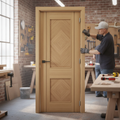Premium Fully Finished Oak Fire Door with Diamond Veneer Inlays and 30 Minutes Fire Rating