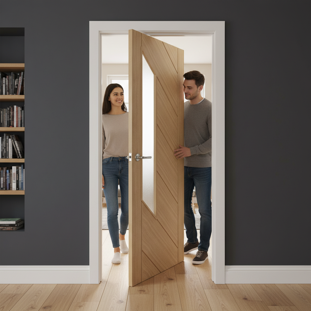 Premium Internal Oak Door with Obscure Glazed Panel, Engineered Construction and Stain-Ready Finish