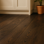 Dark Oak Solid Wood Flooring 18mm Brushed & Oiled 4V Bevel Edge - detail view