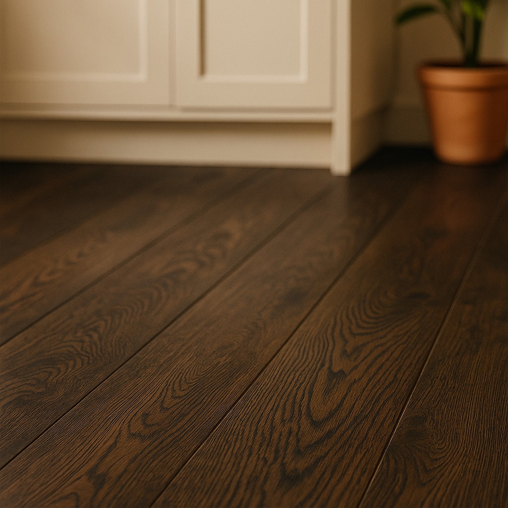 Dark Oak Solid Wood Flooring 18mm Brushed & Oiled 4V Bevel Edge - detail view
