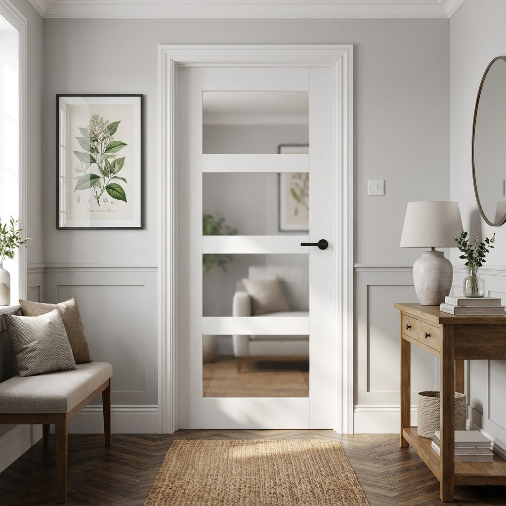 Internal White Shaker Door with 4 Light Obscure Glass, Primed, Made-to-Measure