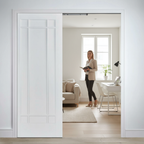 Premium 9 Panel White Telescopic Pocket Door System with Comprehensive Timber Lining Kit and Maintenance-Free Track