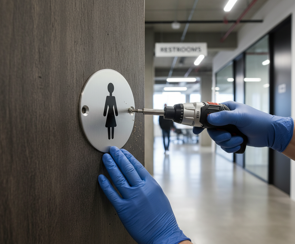 Premium Female Door Symbol in Satin Stainless or Bright Stainless Steel Finish with Screws - Ideal for Commercial Use