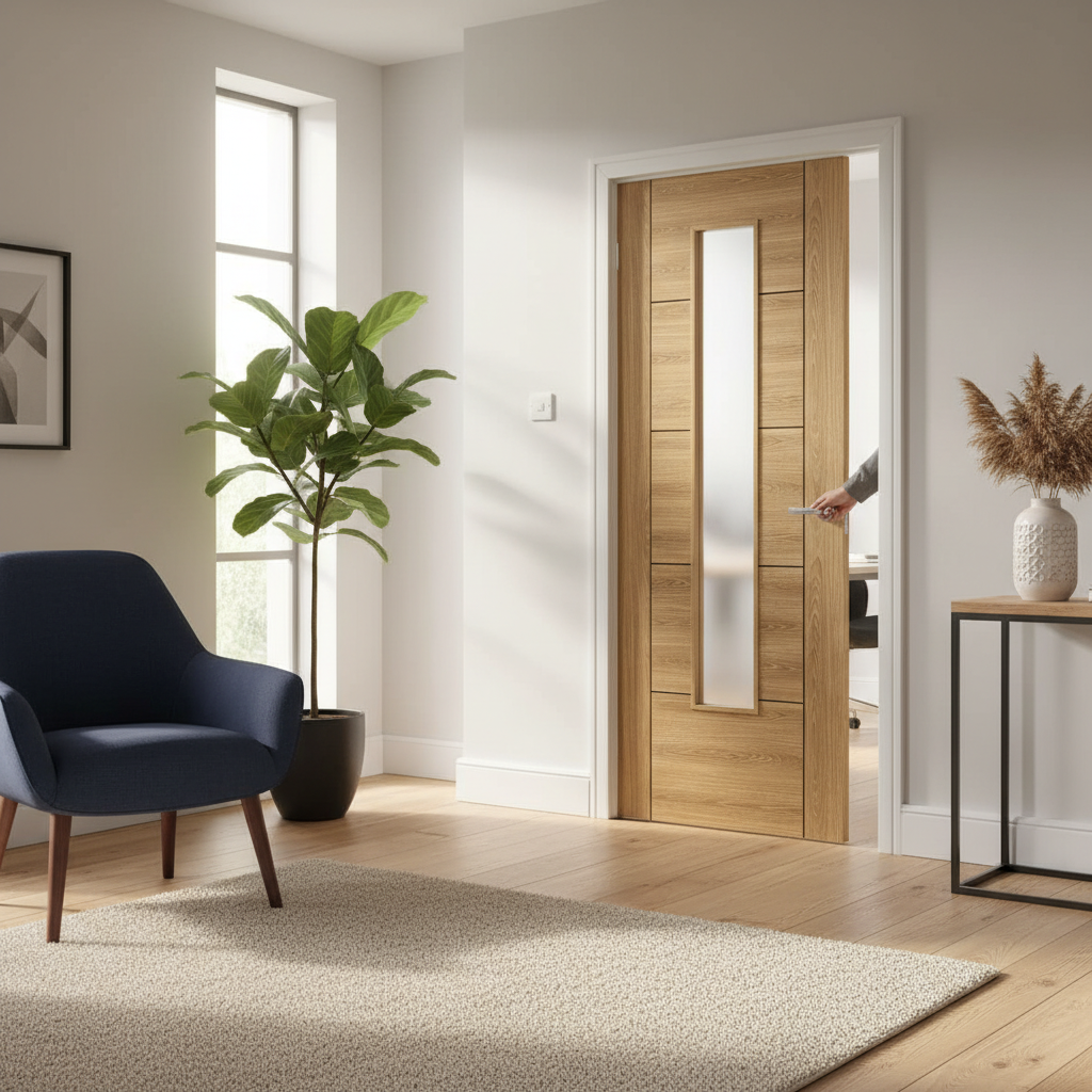 Premium 1L Laminate Glazed Internal Door with Modern Aesthetic Design for Contemporary Interiors
