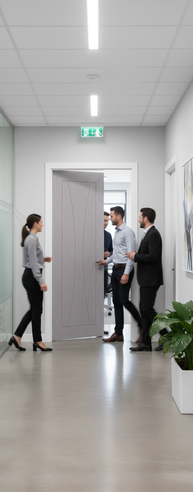 Premium Light Grey Fire Door with 30 Minutes Fire Rating and Elegant U-Grooves for Minimalistic Interiors