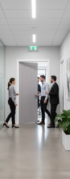 Premium Light Grey Fire Door with 30 Minutes Fire Rating and Elegant U-Grooves for Minimalistic Interiors
