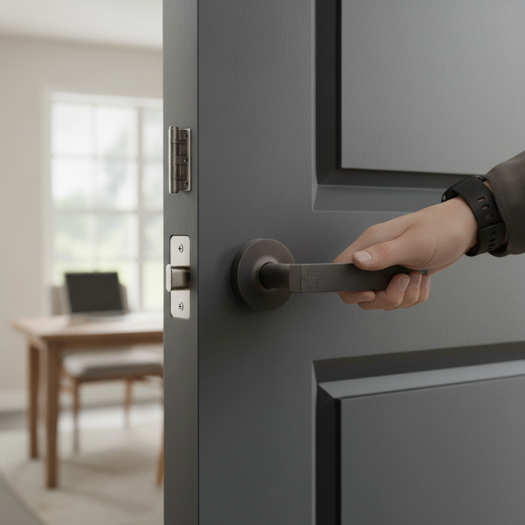 Premium Matt Satin Black Door Handle Pack with Hinges and Lock Options for Bathroom and Mortice Applications