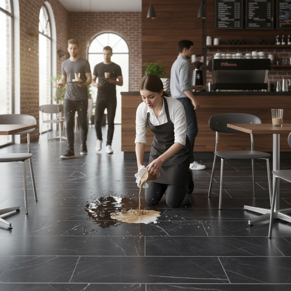 Premium 8mm Water-Resistant Laminate Flooring with Black Marble Effect - Durable, Non-Slip, and Scratch-Resistant for Modern Homes