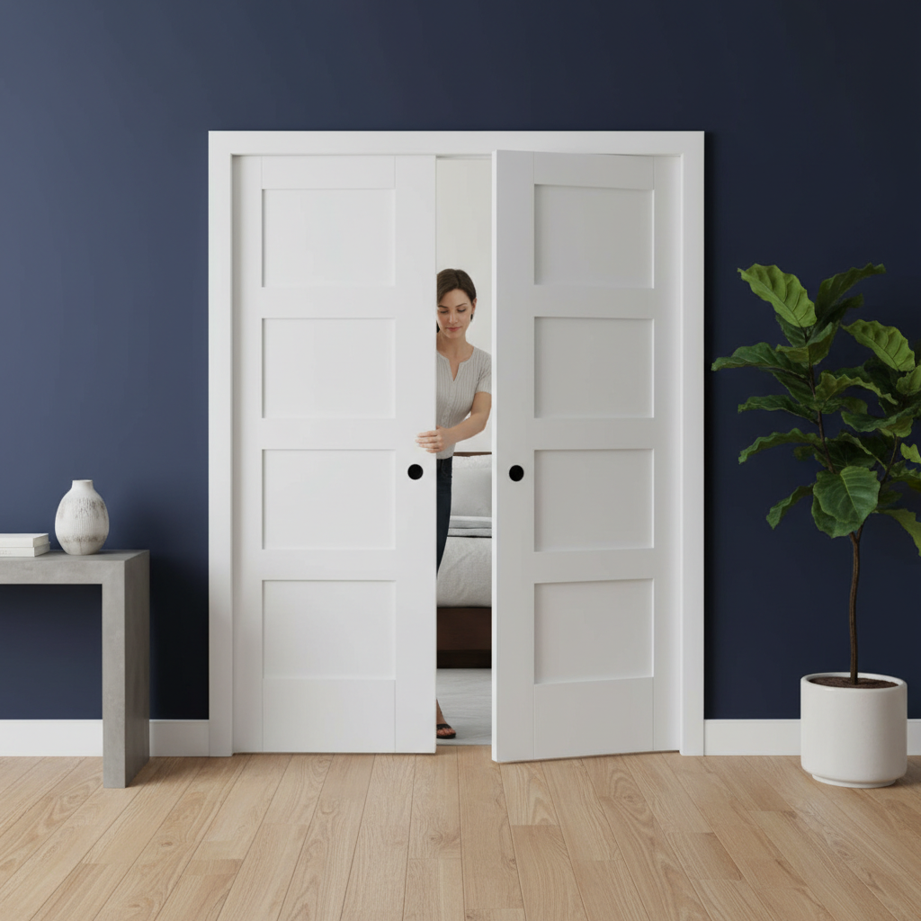 Premium Double Fire Rated Pocket Door Set with 4 Panel Design and High-Density Fire-Resisting Frame