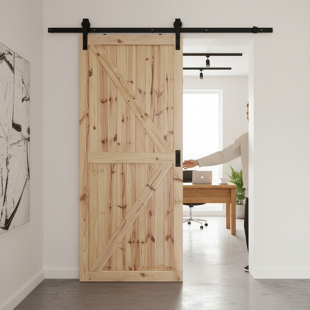 Internal Unfinished Knotty Pine Top Mounted Sliding Barn Door - Durable, Customizable, Space-Saving Design for Rustic...
