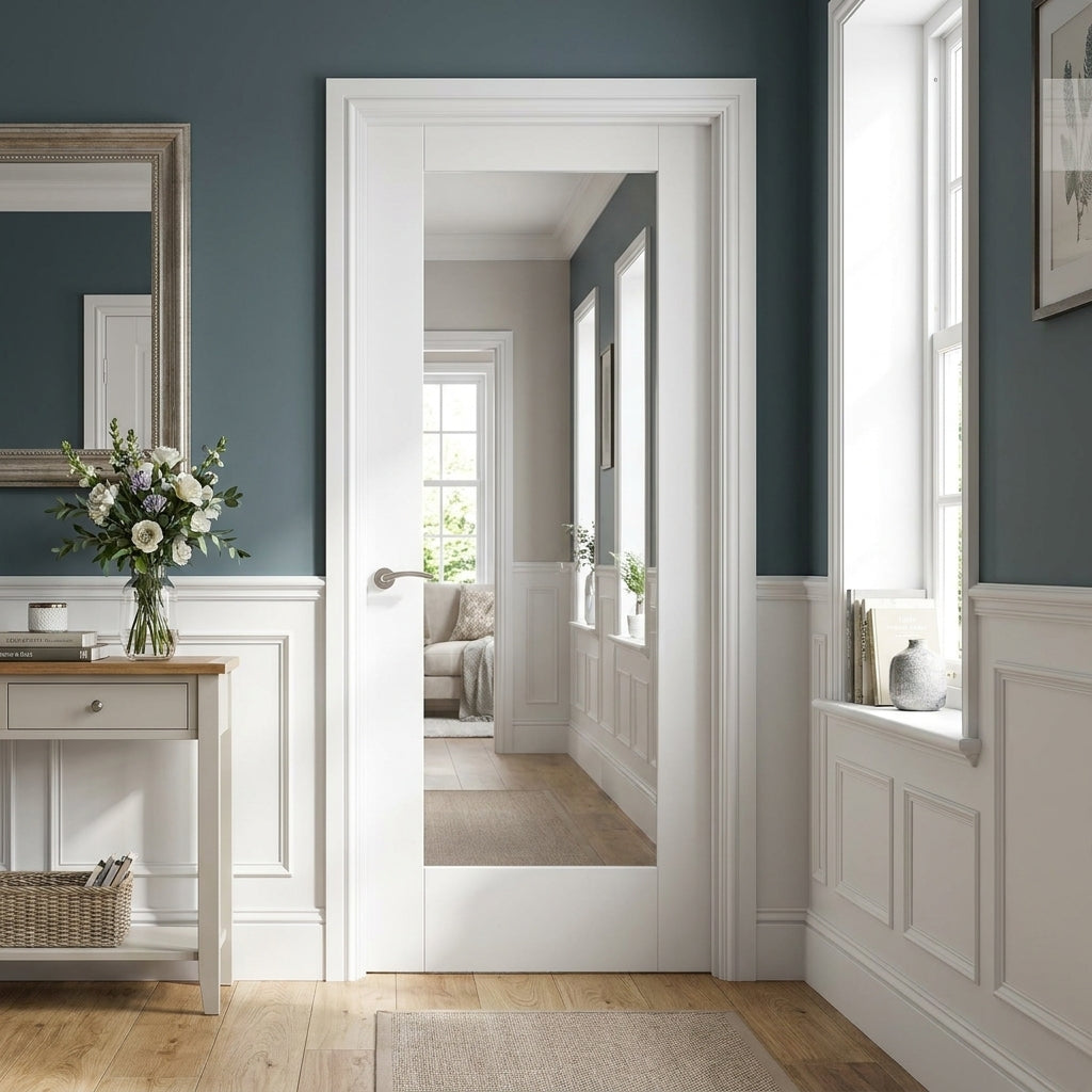 Internal White Door, Made-to-Measure, Primed Finish, 1 Light Clear Glass
