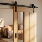 Internal Oak Sliding Door with 1 Light Clear Glass, Fully Finished - detail view