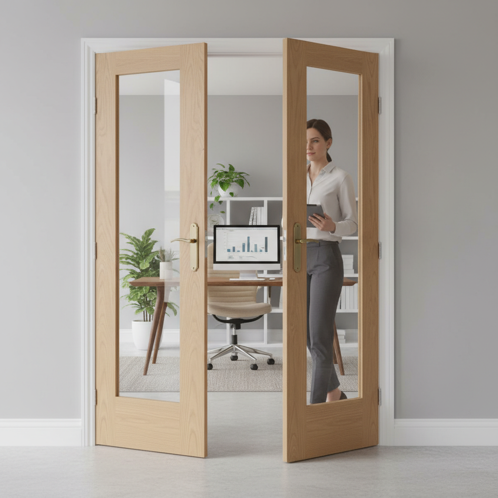 Premium Offset French Doors with Demi Panel - Customizable Sizes and Solid Panel Design