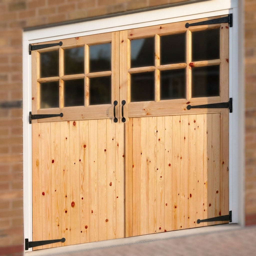 External Solid Redwood Garage Door and Frame Set, Unfinished, 6 Light Obscure - detail view