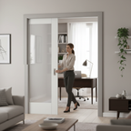 Premium White Primed Internal Pocket Door Set with Obscure Glass Panel for Modern Interiors - Image 2