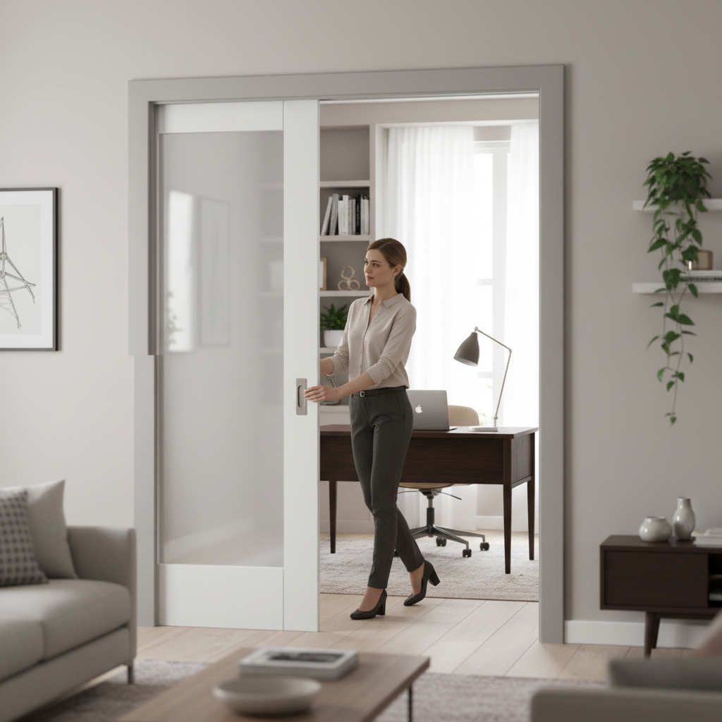 Premium White Primed Internal Pocket Door Set with Obscure Glass Panel for Modern Interiors - Image 2