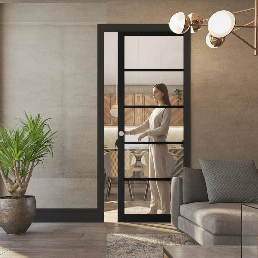 Premium Clear Glazed Pocket Door Set with Top Hung Frame, Adjustable Jambs, and 15-Year Guarantee for Contemporary Homes