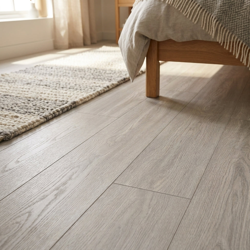 10mm Water-Resistant Grey Laminate Flooring with Finish, 1305 x 205mm - detail view