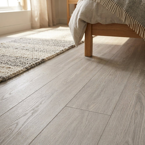 10mm Water-Resistant Grey Laminate Flooring with Finish, 1305 x 205mm - detail view