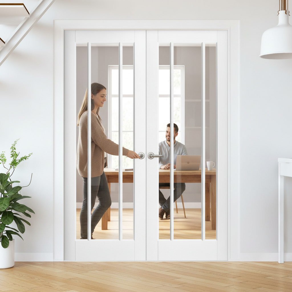 Premium Internal White Primed Toledo 3 Light Clear Glass Pair Door for Elegant Home Décor - Image 2