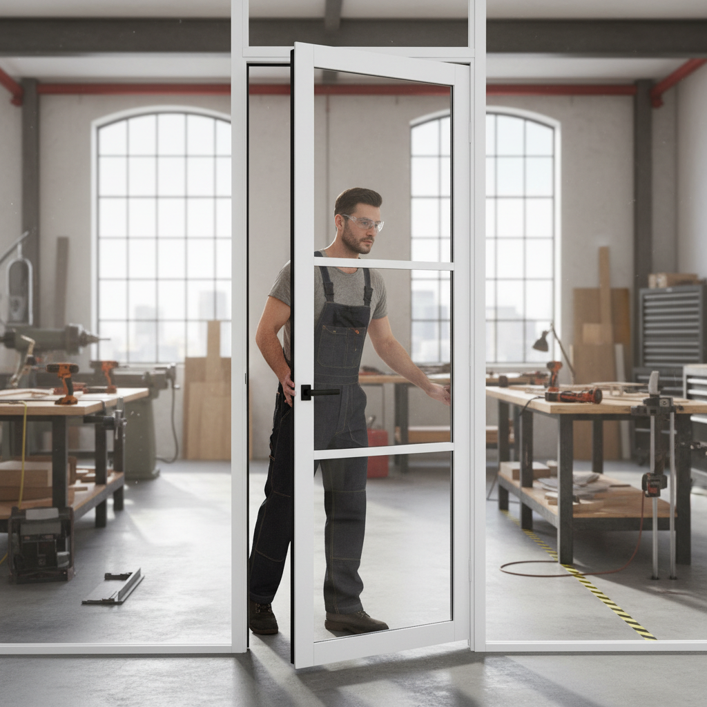 Premium Custom Made Industrial Style Door with White Clear Glazing and Solid Core Construction