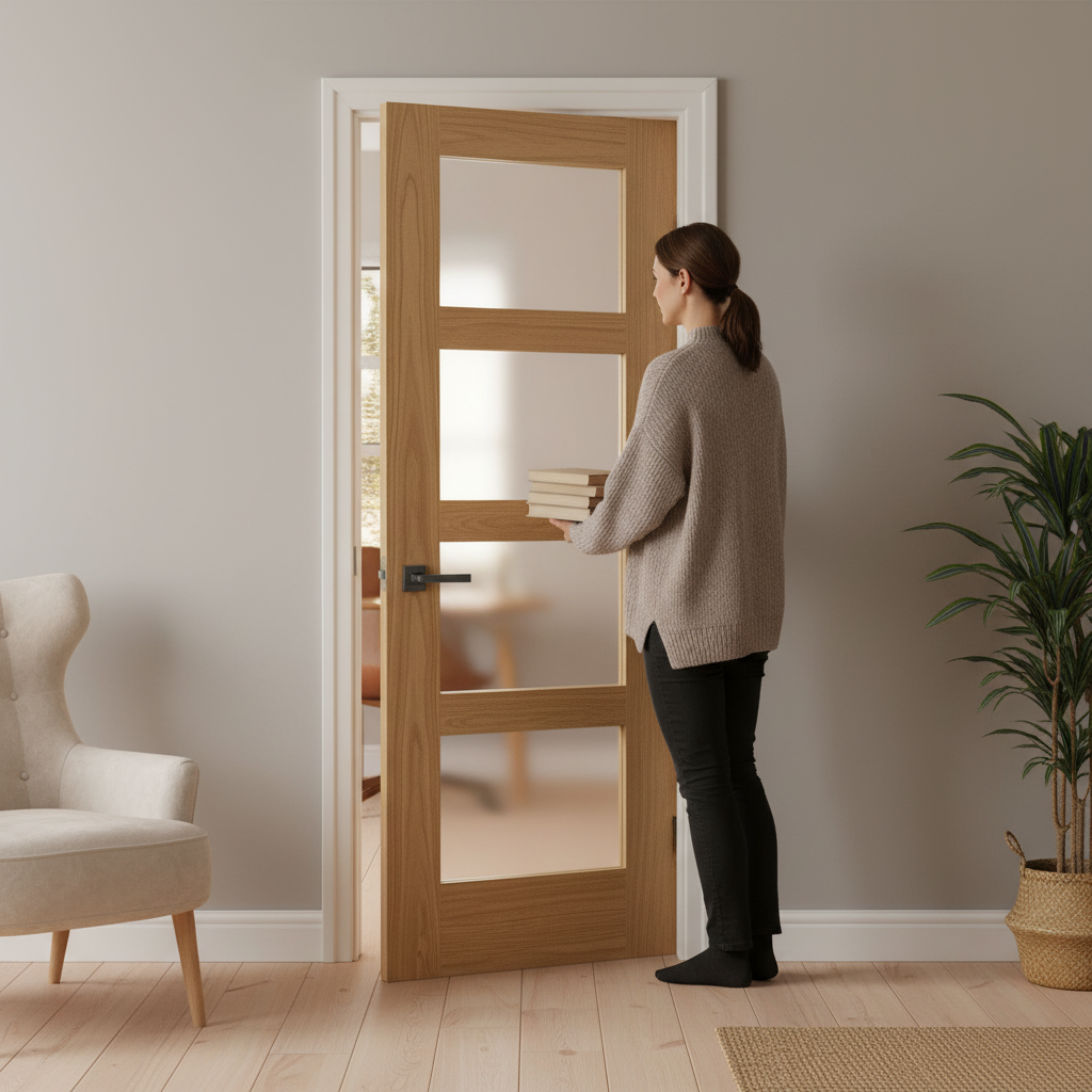 Premium Internal Unfinished Shaker Door with 4 Light Obscure Glass Panels and Solid Engineered Core - Image 2