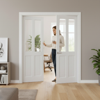Internal White Primed 4 Panel Clear Bevelled Glass Pair Door - Elegant Design for Natural Light and Modern Aesthetics -...