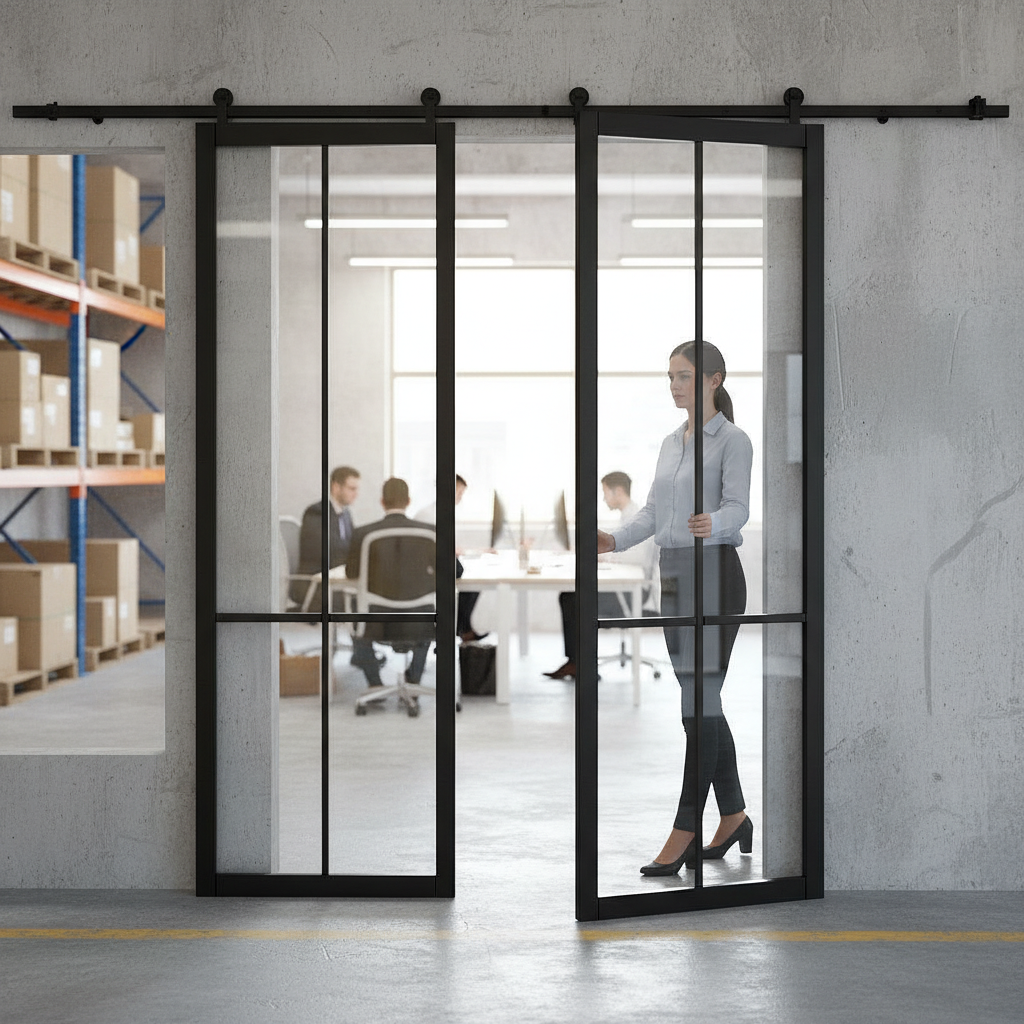 Premium Clear Glazed Double Doors with Top Mounted Sliding Track System - Soft Close Option Available