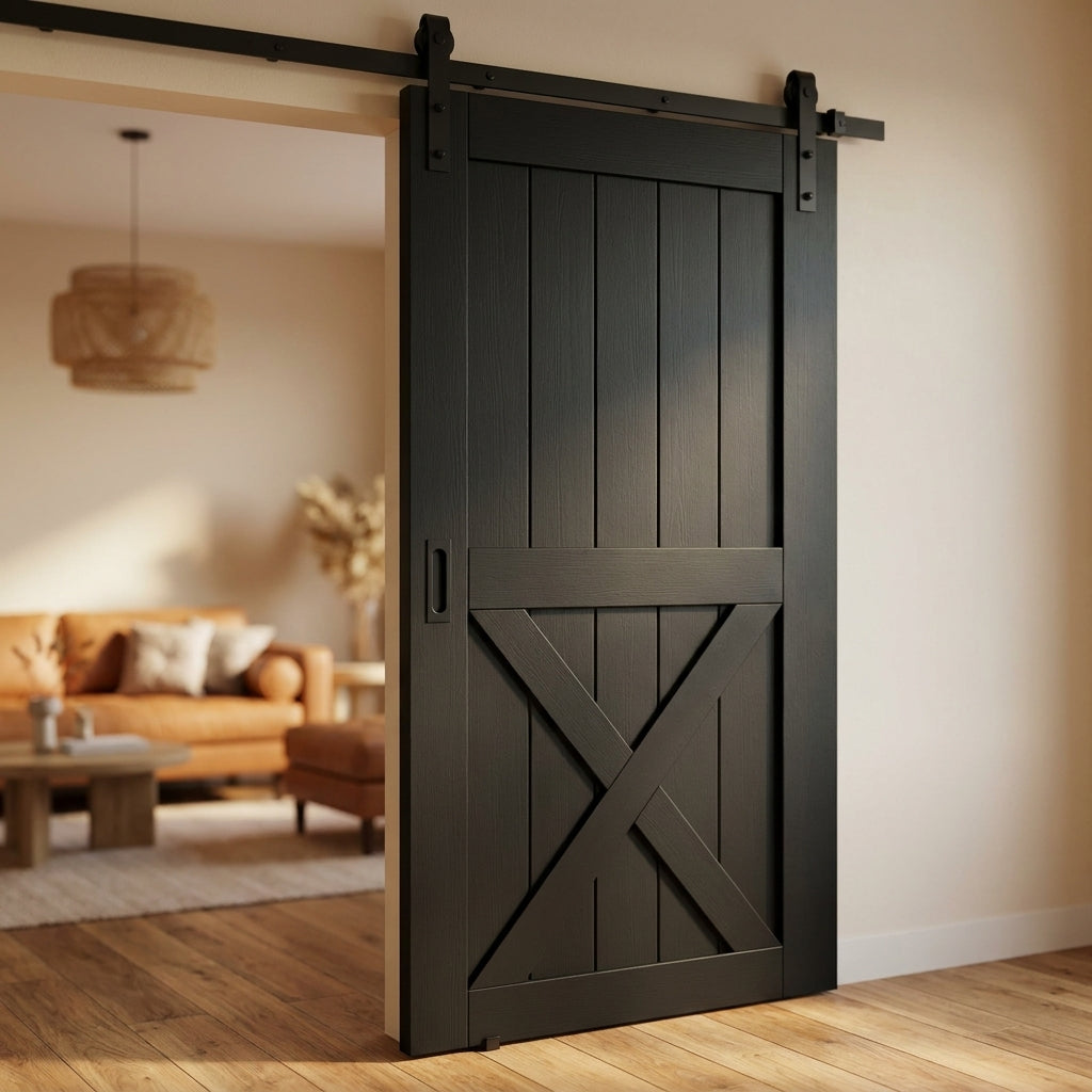Black Internal Z Brace Barn Door, Primed Finish, Softwood Core - detail view