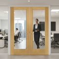Premium Custom Made Internal Oak Glazed FD30 Fire Door Pair - Bespoke Sizes and Certified Safety Standards