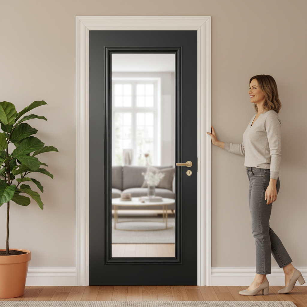 Premium Fully Finished Black Bevelled Glazed Door with Clear Glass and Distinctive Moulding for Home Elegance