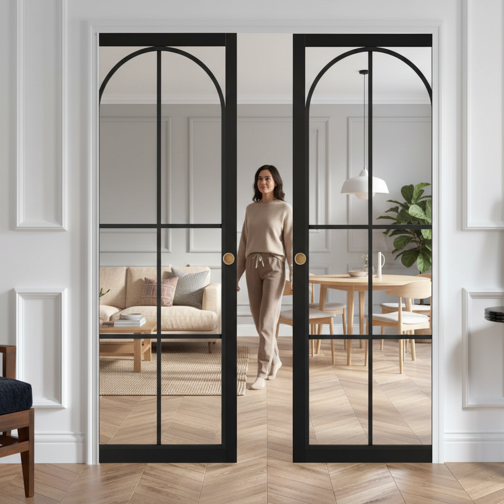 Premium Clear Glazed Double Pocket Door System with Top-Hung Frame, Adjustable Jambs, and 15-Year Guarantee