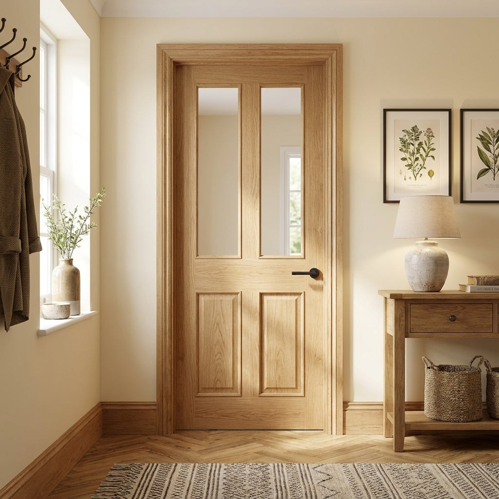 Internal Rustic Oak Victorian Door, Fully Finished, 2 Light Clear Glazing
