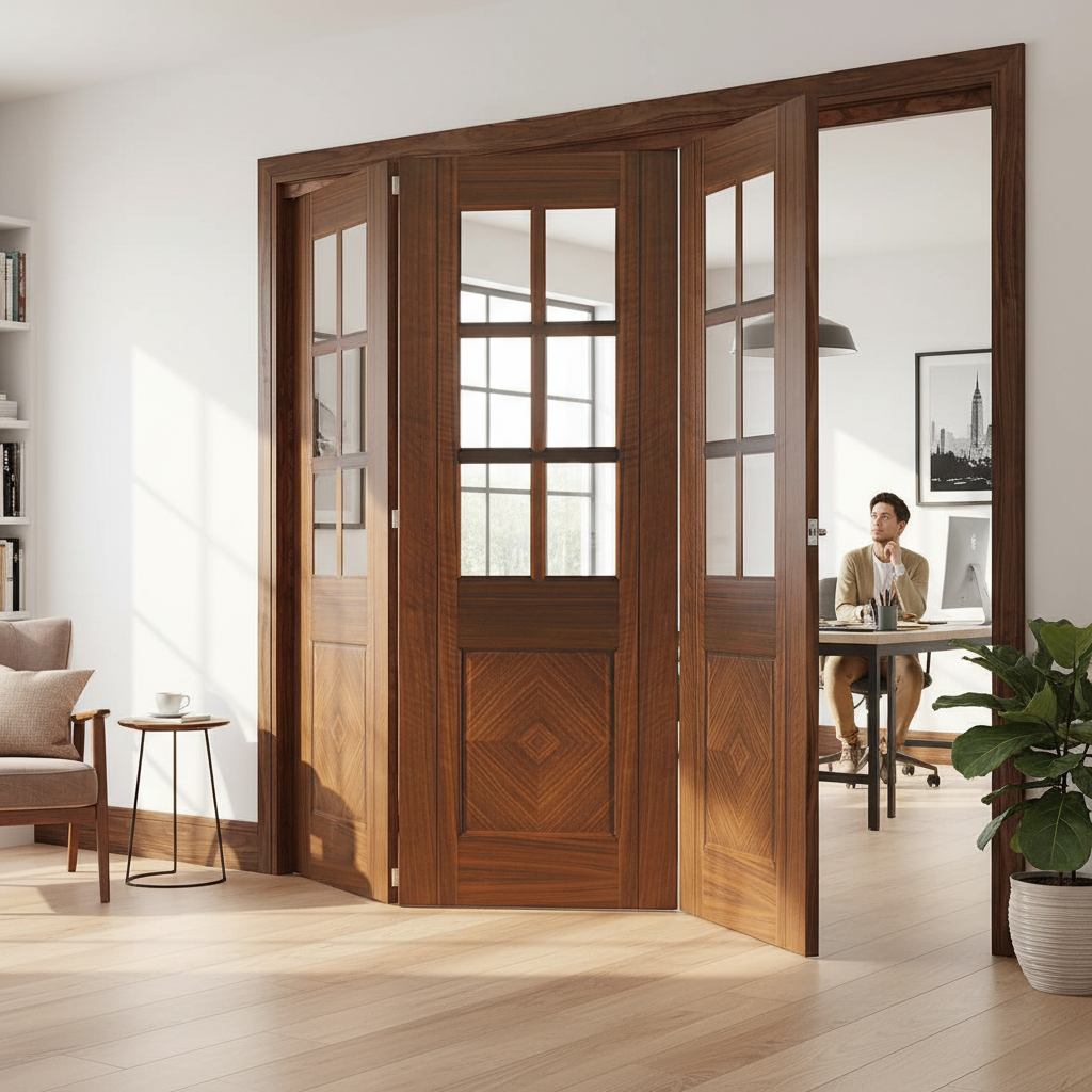 Premium Clear Glazed Room Divider with Bi-Folding Doors and Top Hung System for Versatile Space Management