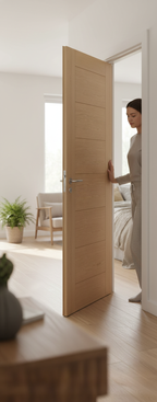 Premium Oak Internal Door with Walnut Inlay - Engineered Construction and Solid Core Design