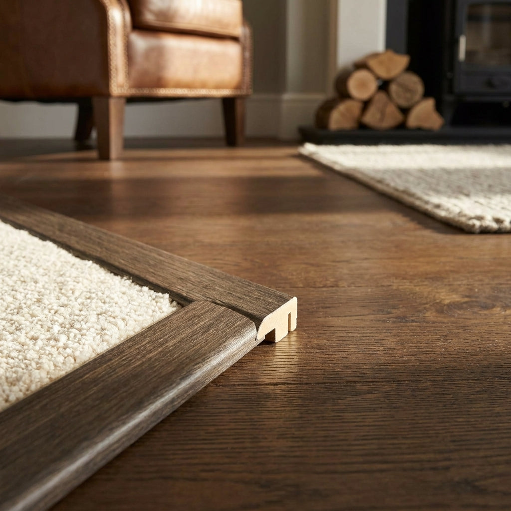 1m Walnut Laminate End Profile Door Bar 1000mm x 11.5mm x 33mm - detail view