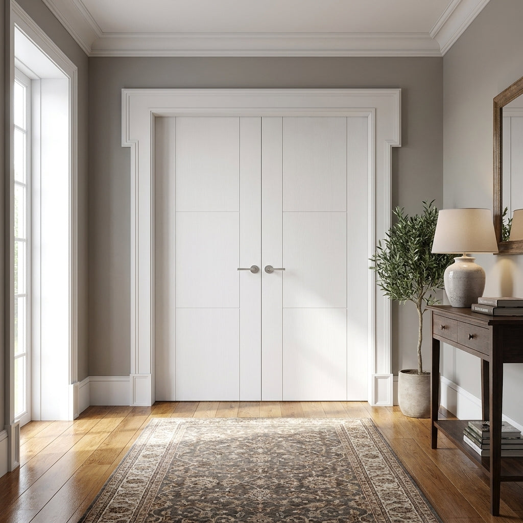 Internal 3 Panel White Primed Door Pair with Semi-Solid Core