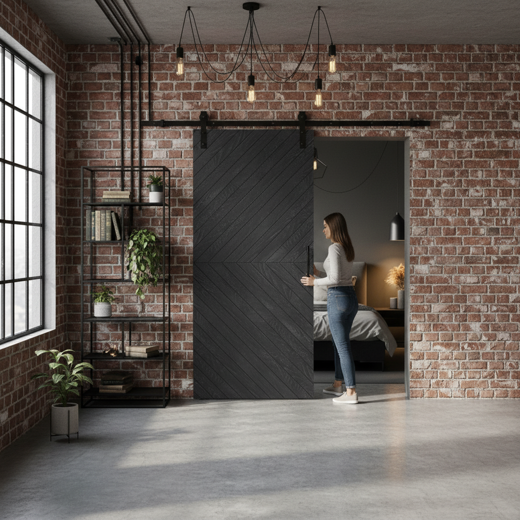 Premium Internal Fully Finished Chevron Barn Door with Ash Grey Finish and Eco-Friendly Construction for Modern Homes - Image 2