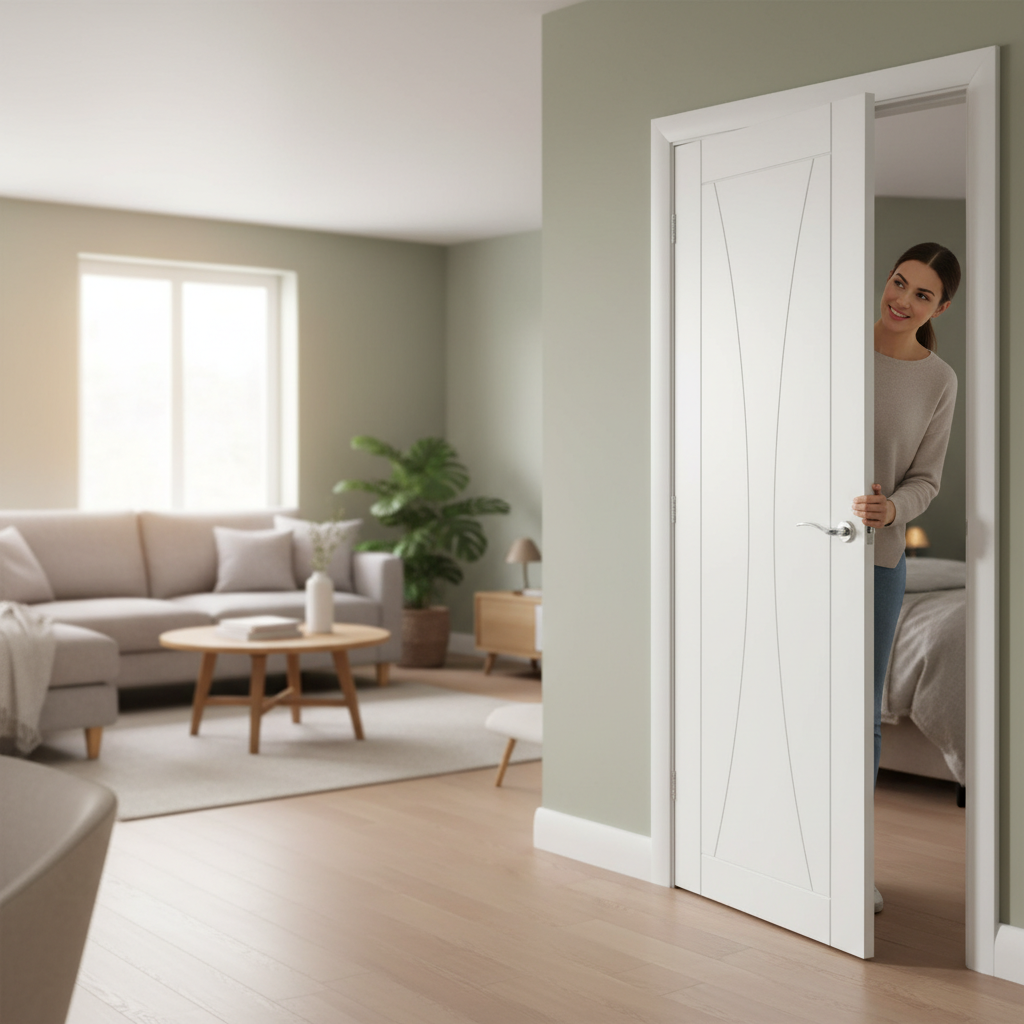 Premium Contemporary Internal Door with Arched Design and Deep U-Grooves for Modern Elegance