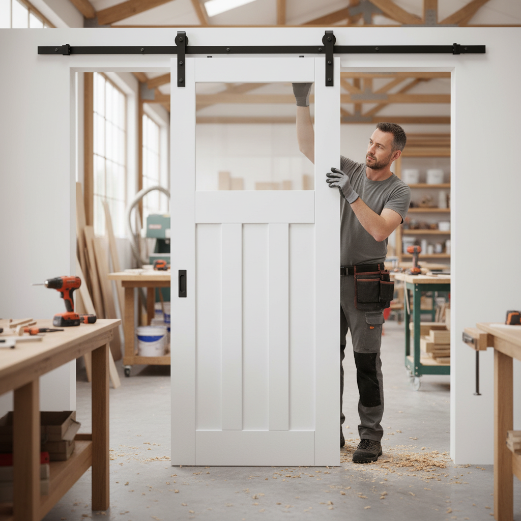 Premium Internal White Primed Sliding Door Set with Obscure Glass and Versatile Panel Design